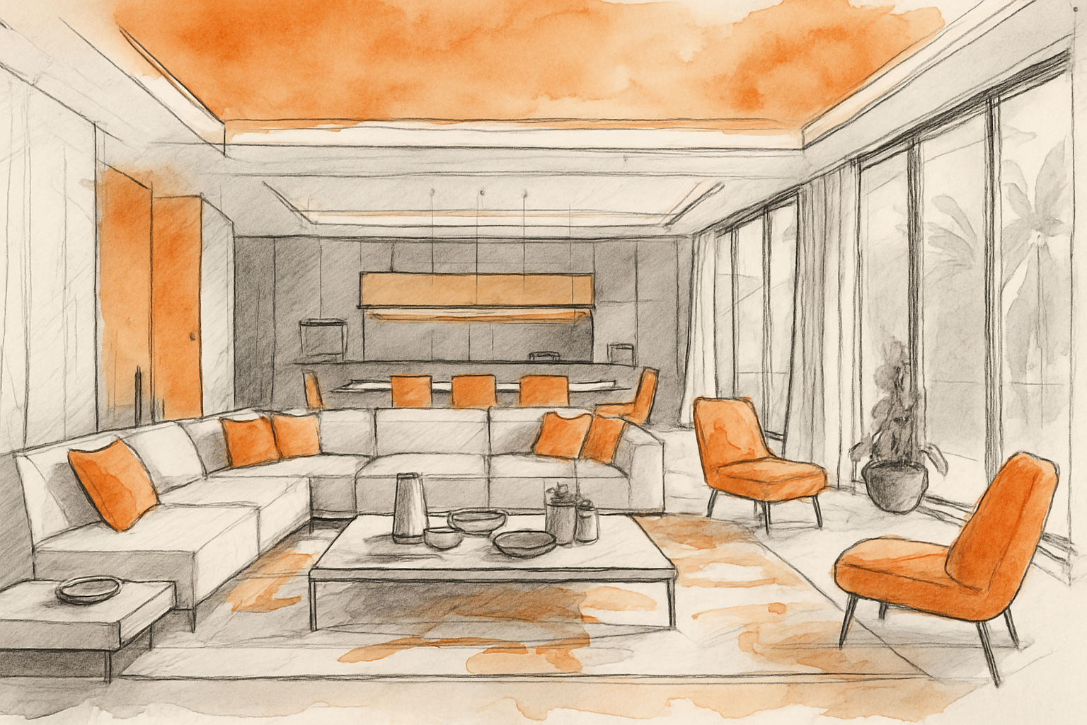 Arghco interior design concept line drawing